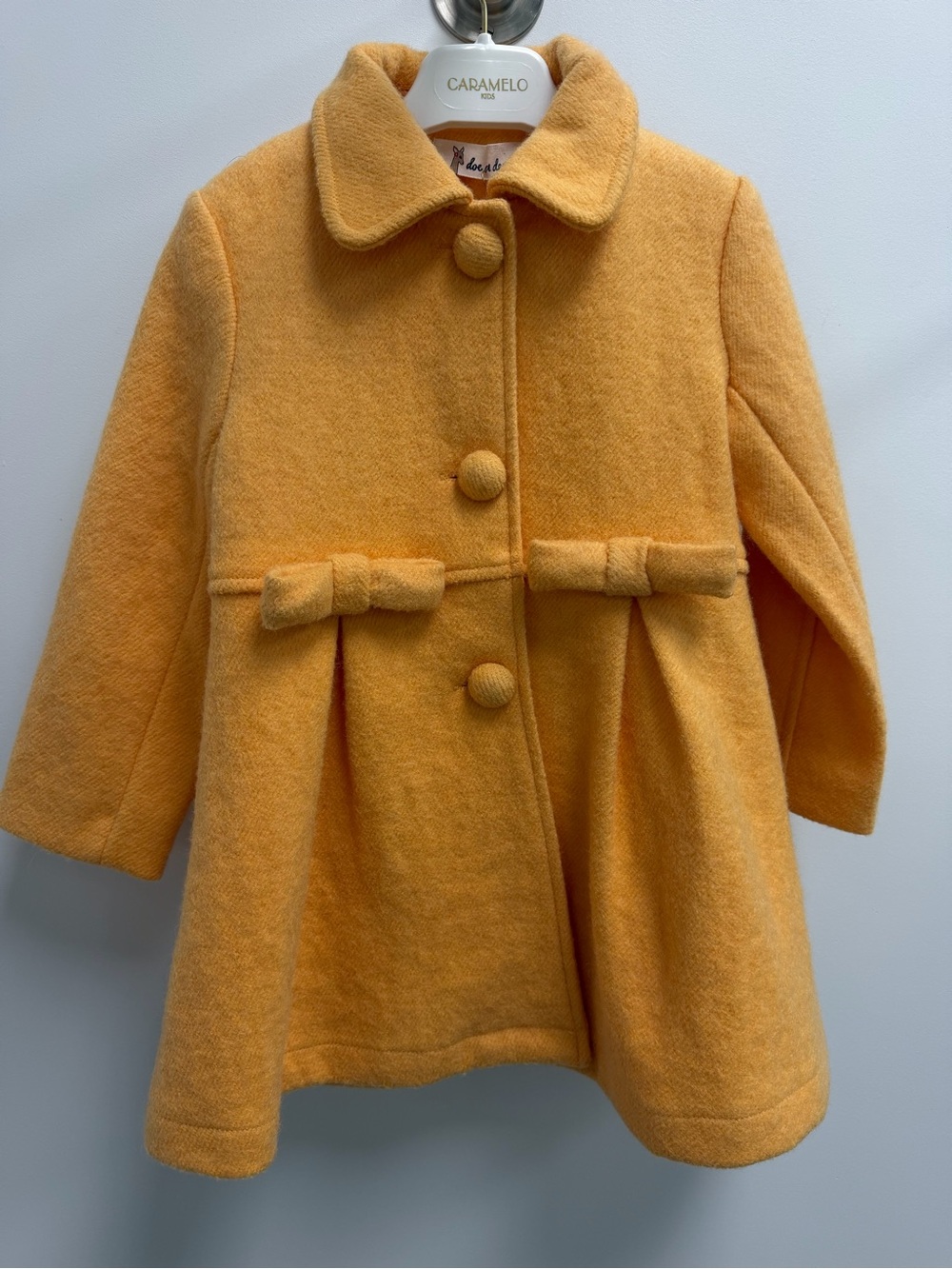 Girls' Mustard Yellow Wool Bow-Trim Coat